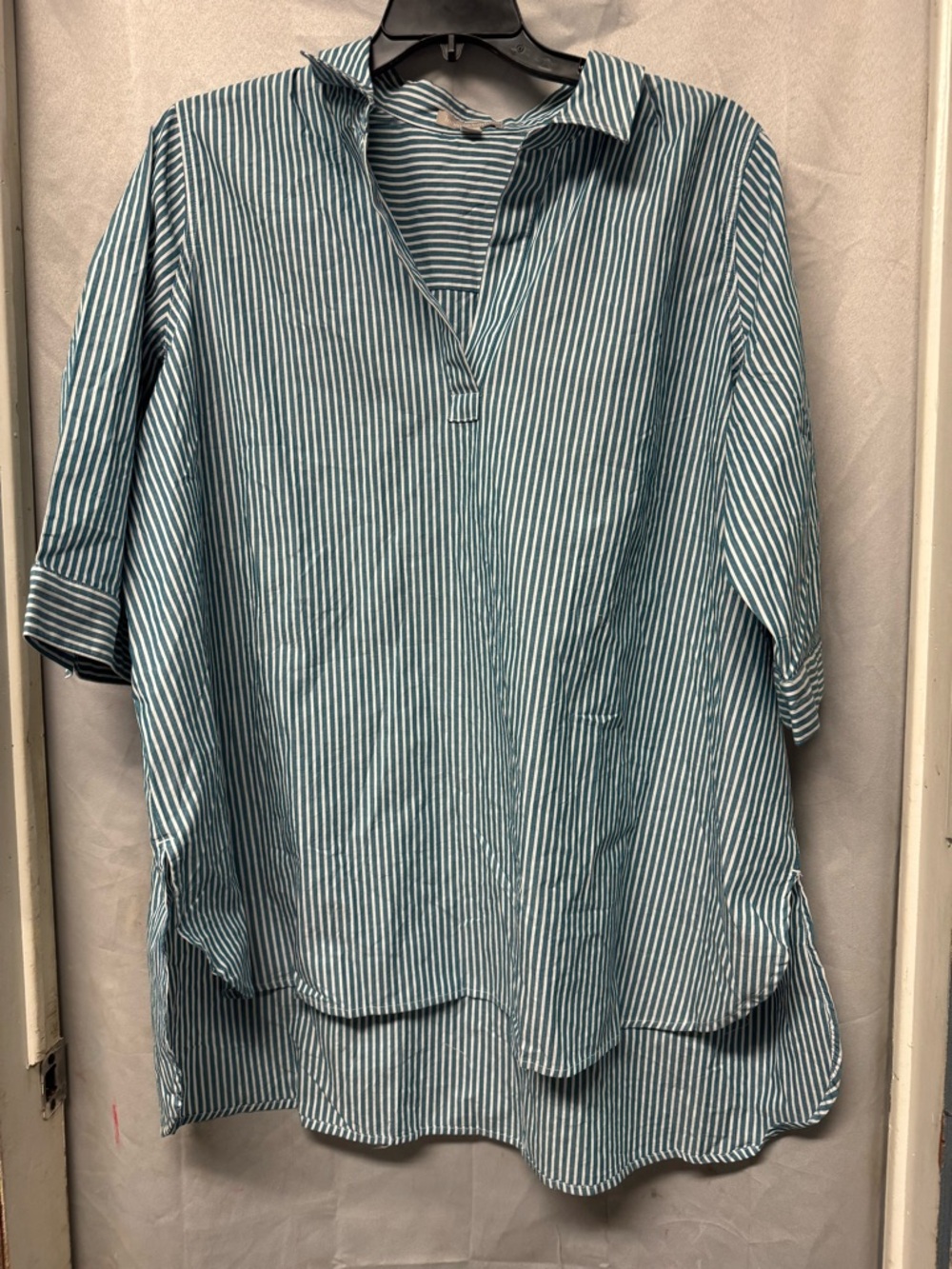 Blue and White Vertical Stripe Tunic Shirt